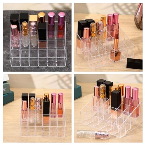 Acrylic Lipstick Organizer - 24-Compartment Clear Cosmetic Display Box