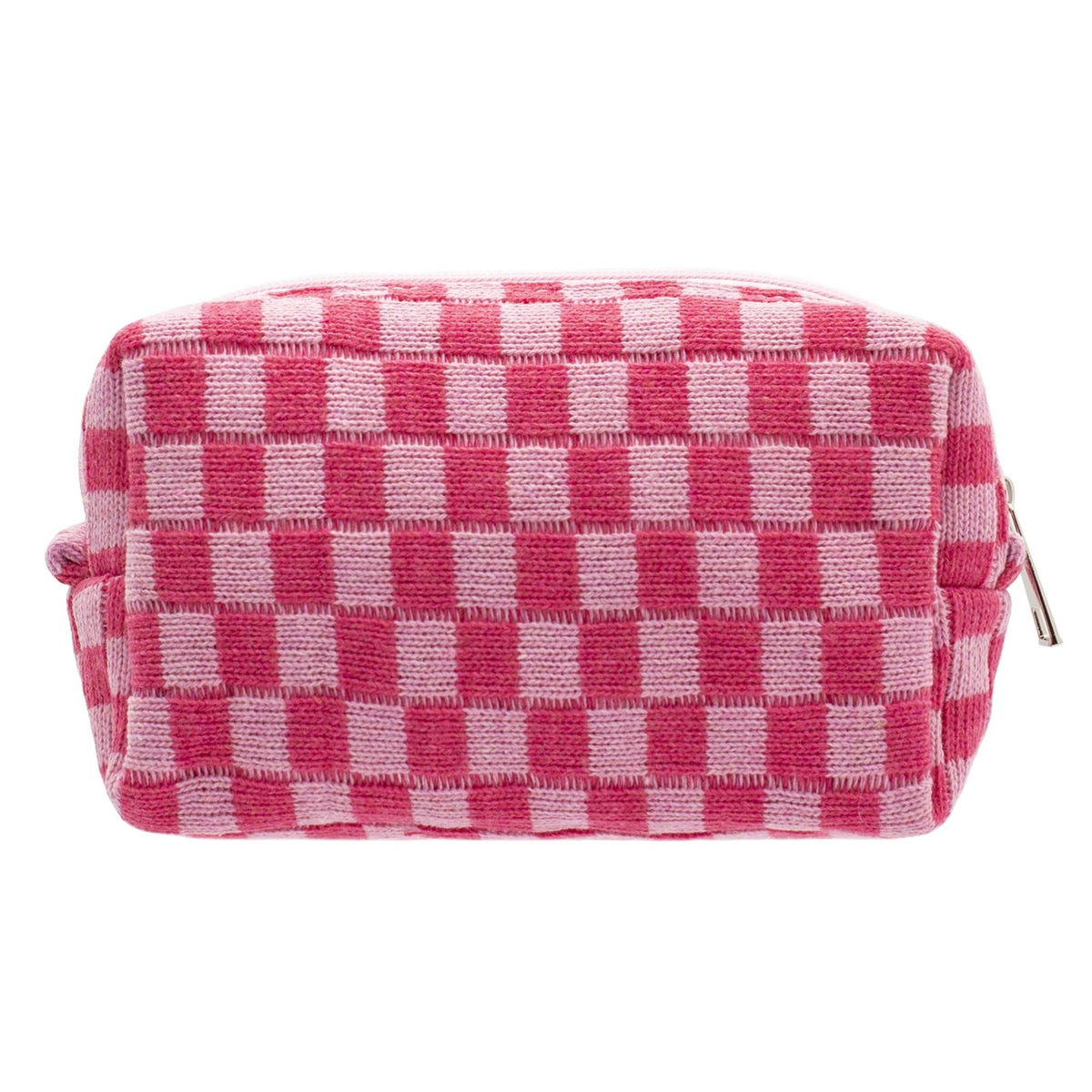 Checkered Makeup Bag with Handle, Compact Rectangular Cosmetic Organizer