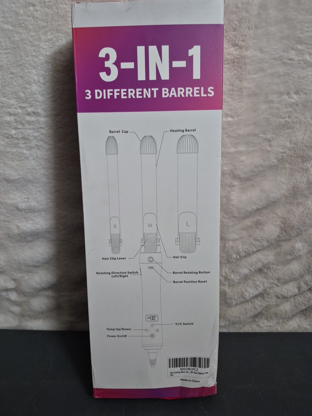 Automatic Hair Curling Iron with 3 Replaceable Barrels - Pink Gray