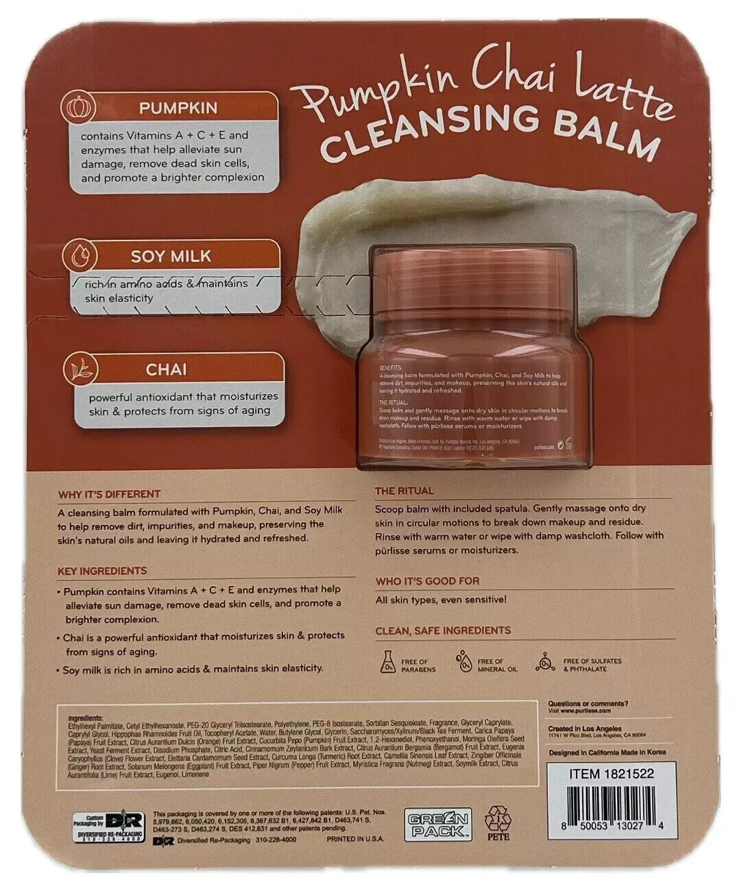 Pumpkin Chai Latte Cleansing Balm with Travel Size - Hydrating Skin Care
