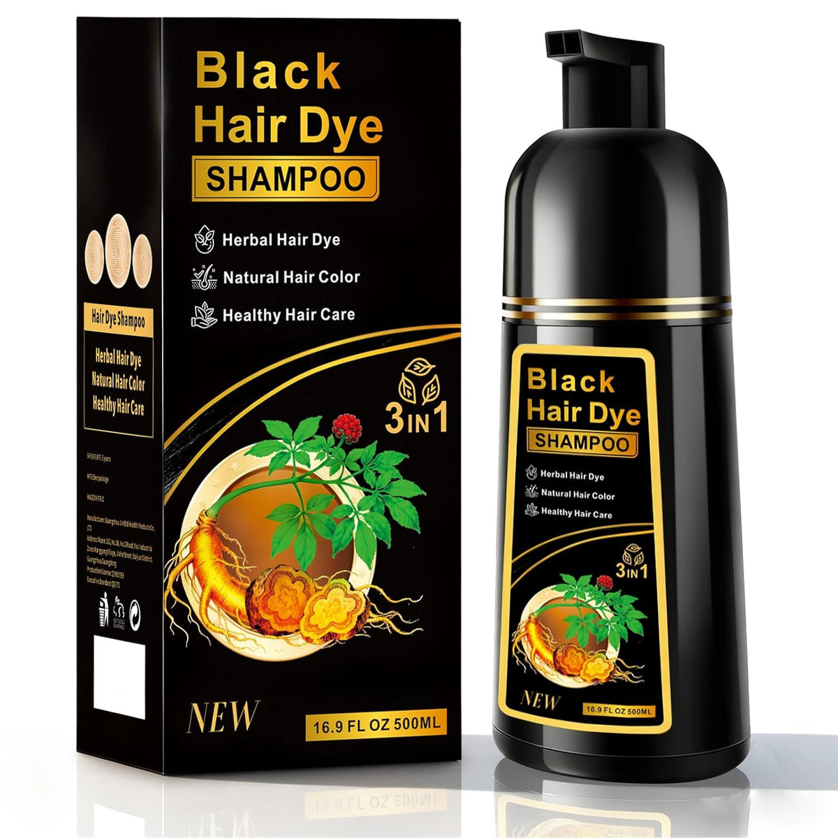 Black Hair Dye Shampoo 3-in-1 for Gray Hair