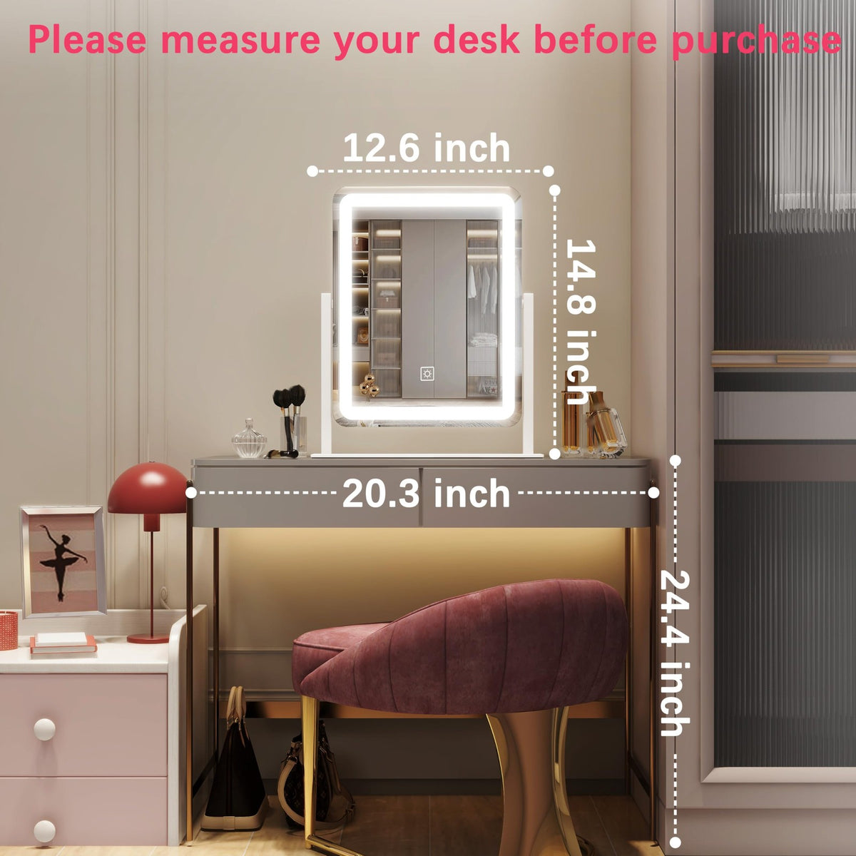 Vanity Mirror with Lights - 12.6x15 Inch LED Makeup Mirror, White
