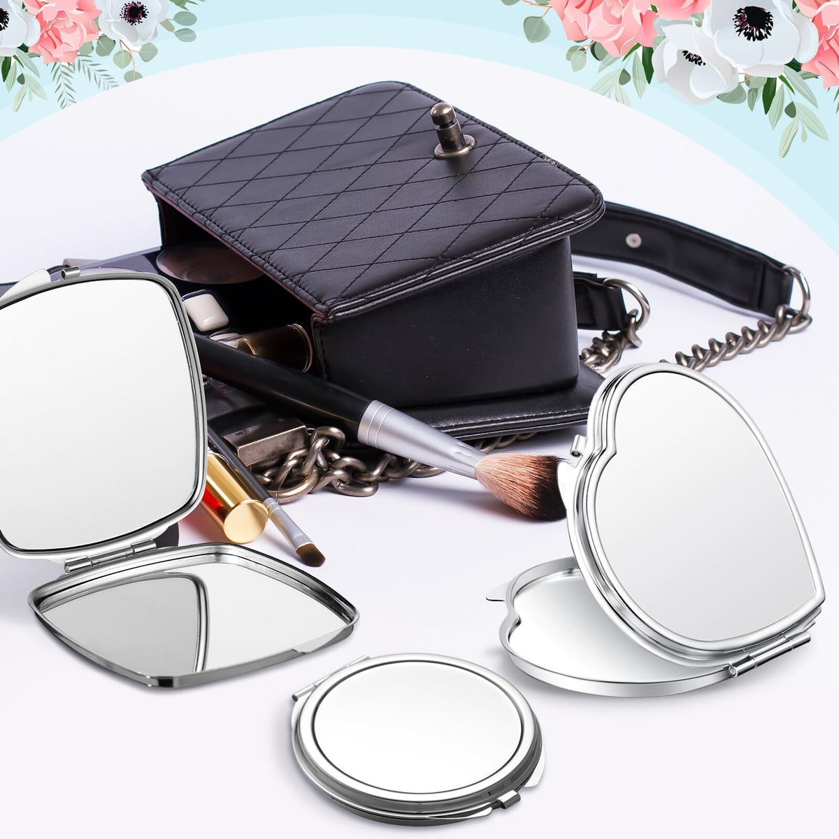Double Sided Compact Mirror with Magnification - Sublimation Blanks for Custom Design, 12 Pack