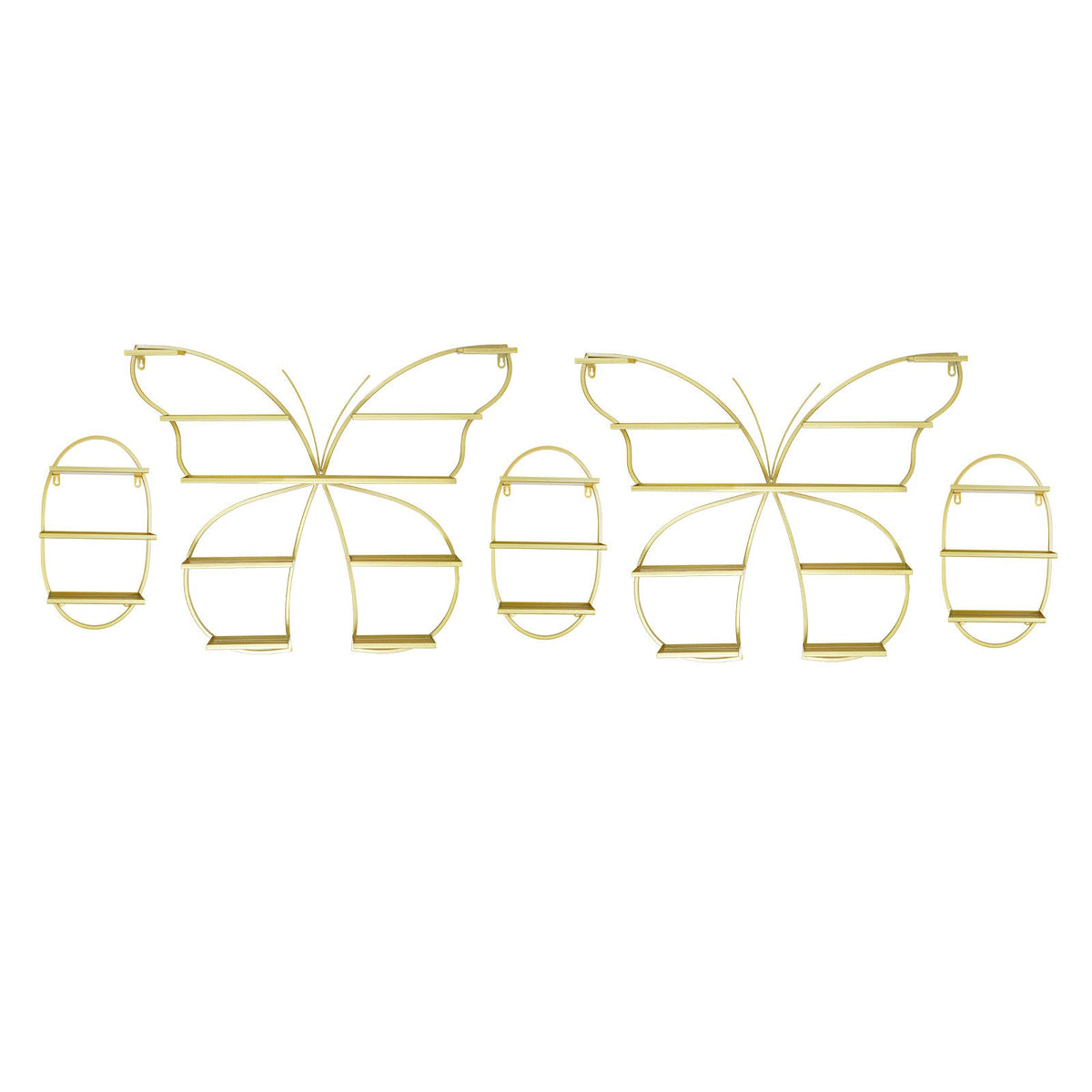 5-Piece Wall-Mounted Nail Polish & Cosmetics Organizer Shelf Set - Gold Butterfly Design