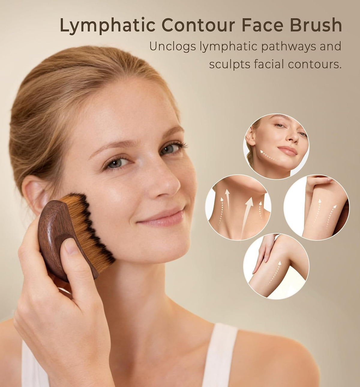 Lymphatic Contour Face Brush with Wooden Handle for Drainage & Sculpting