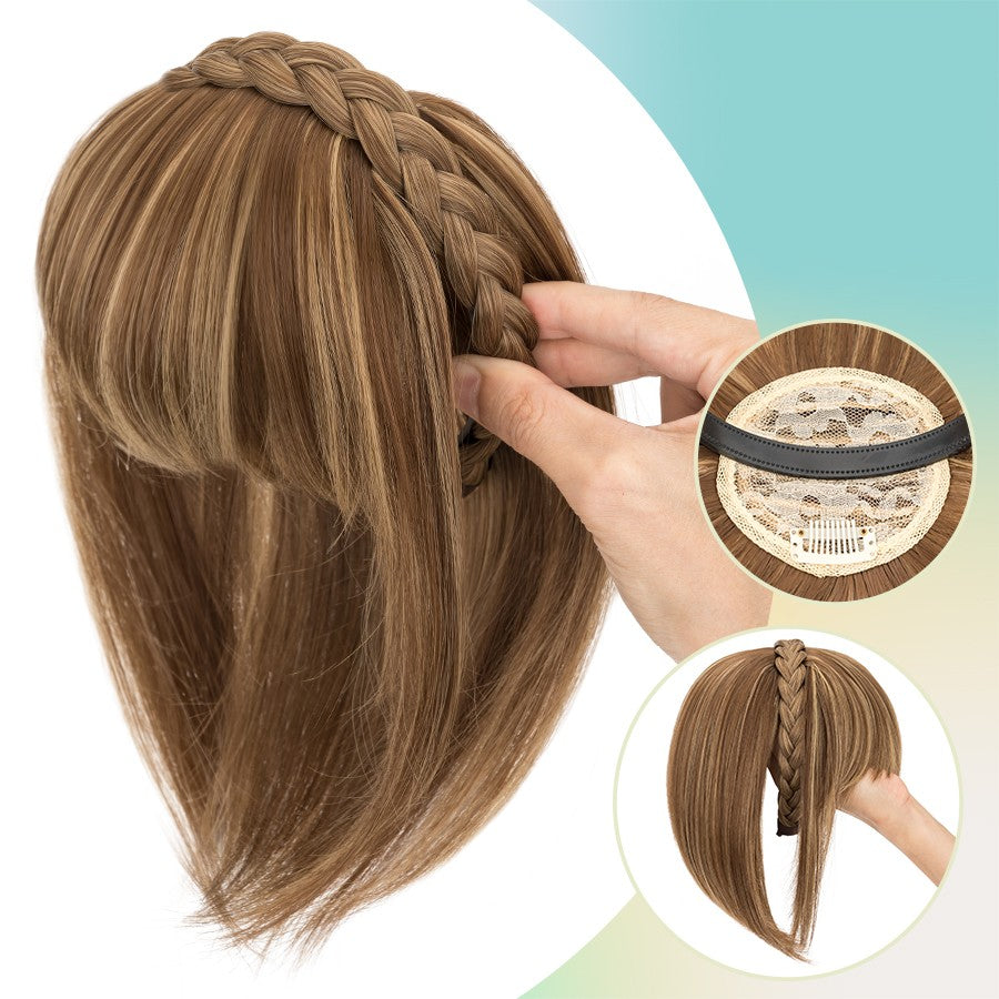 Women Braid Headband Topper with Bangs - Instant Hair Fringes & Hairbands