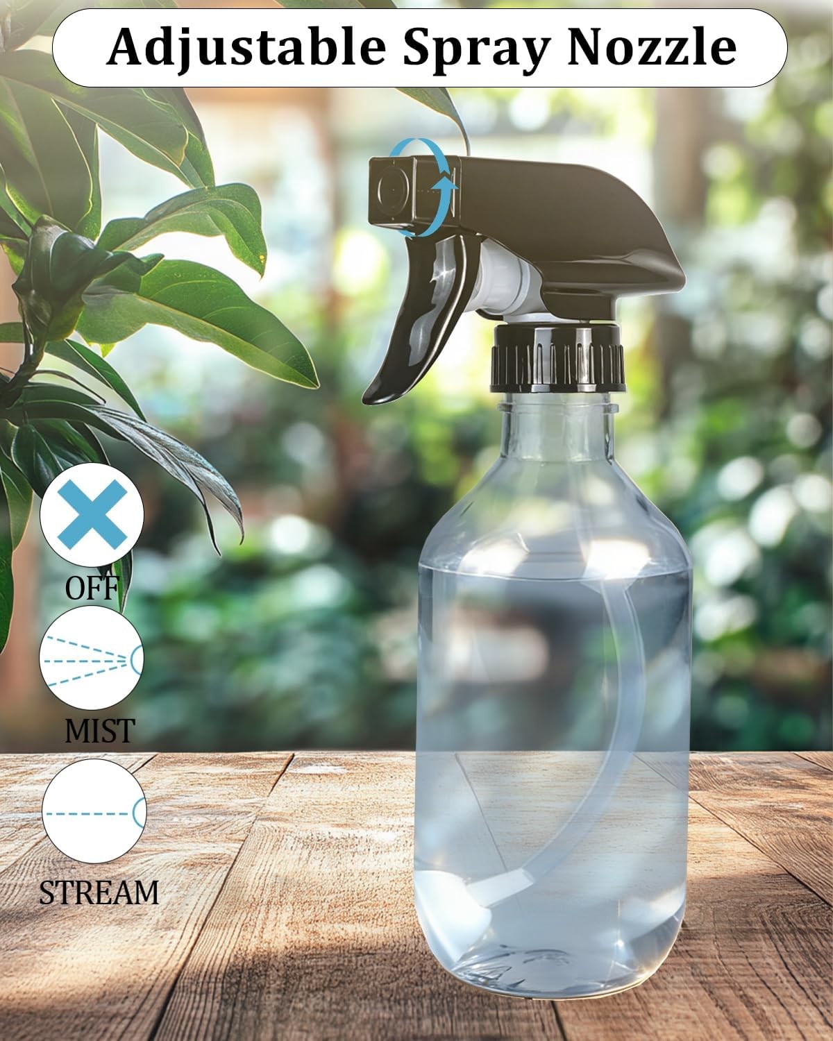 2 Pack 300ml Clear Spray Bottles with Adjustable Nozzles - 360° Inverted Spray