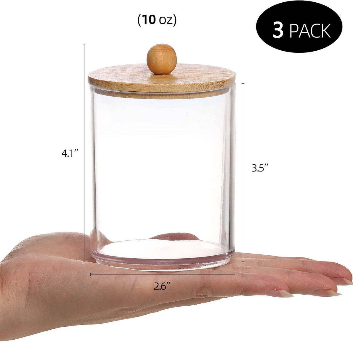 10 Oz Clear Bathroom Apothecary Jar Set with Wooden Lids - 3 Pack