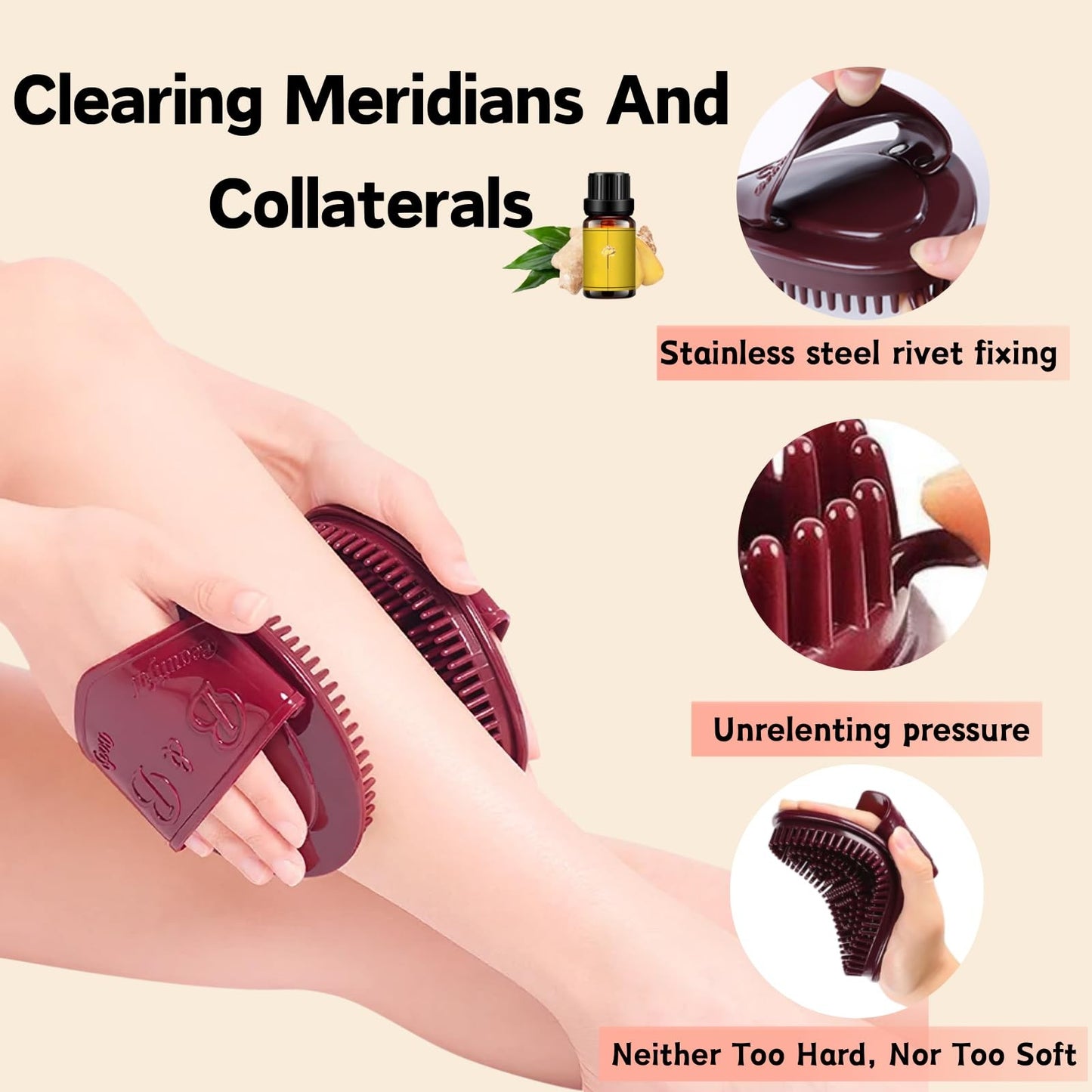 Pressure Massage Brush Set for Body Relaxation - 2pcs, Brown