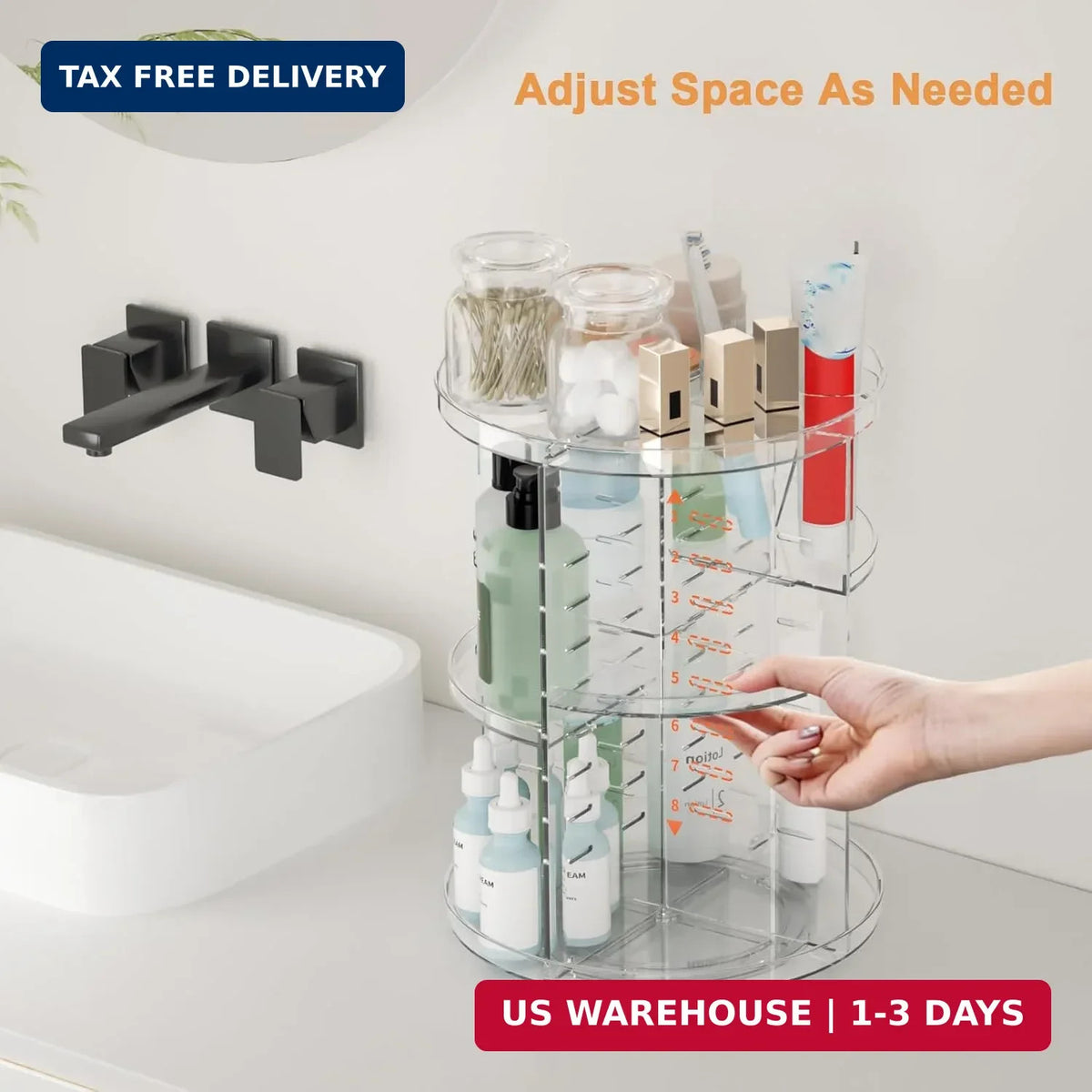 Rotating Makeup Organizer with Adjustable Layers - Spinning Vanity Storage for Cosmetics & Skincare