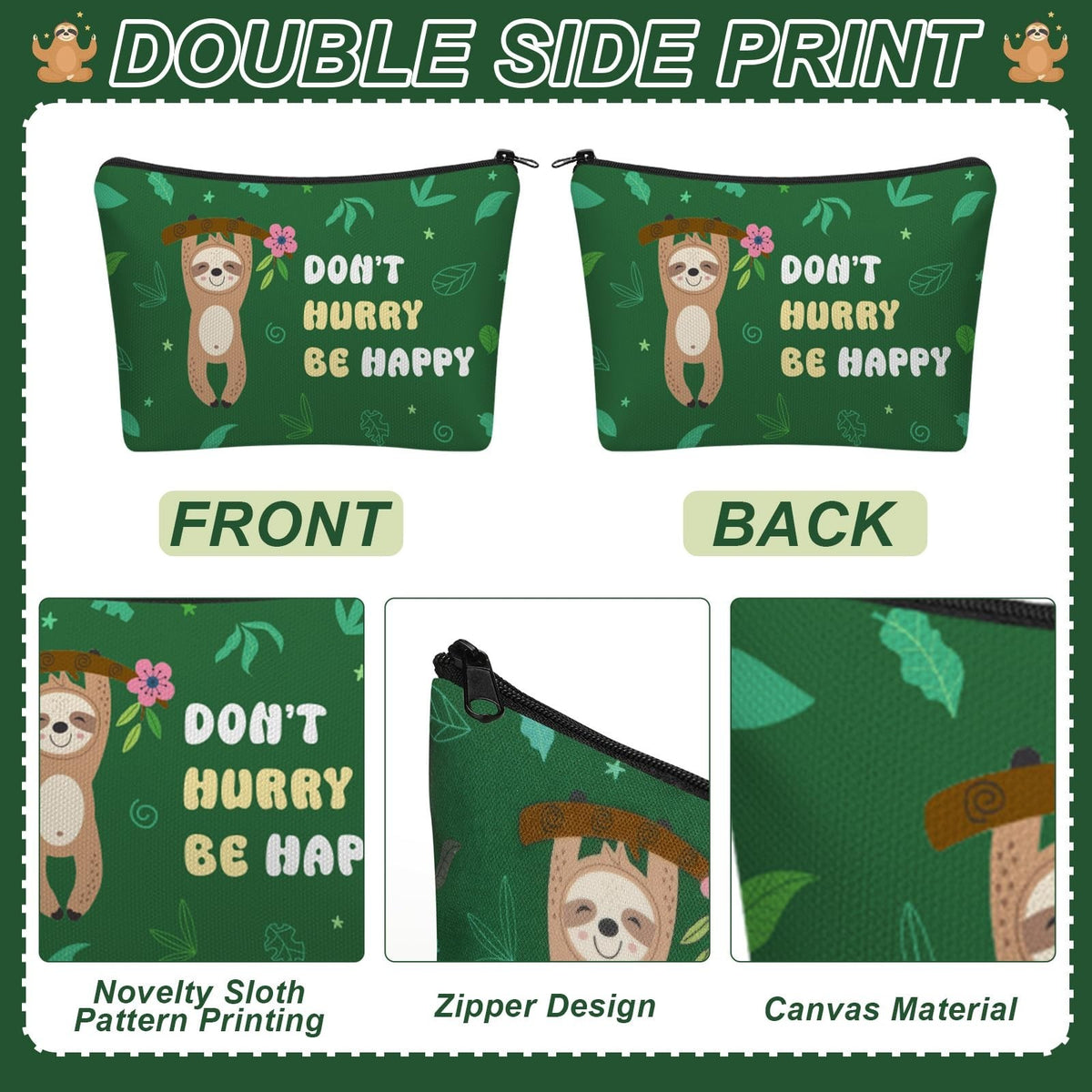 16 Pcs Sloth Makeup Bags - Travel Cosmetic Organizer with Zipper