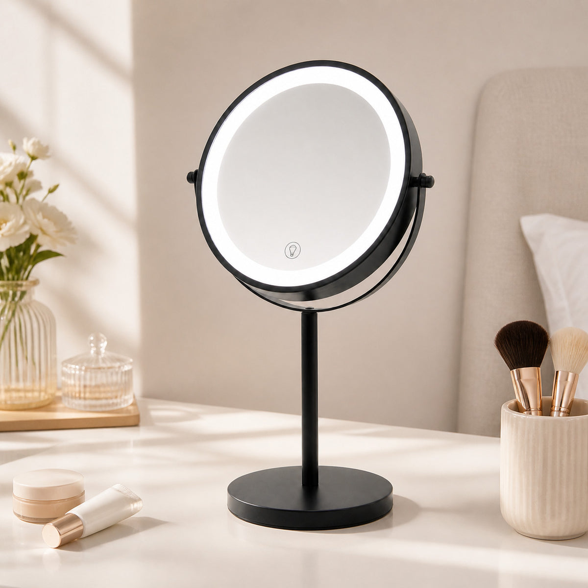 8-Inch LED Makeup Mirror with 3 Light Modes, Dimmable, Double-Sided