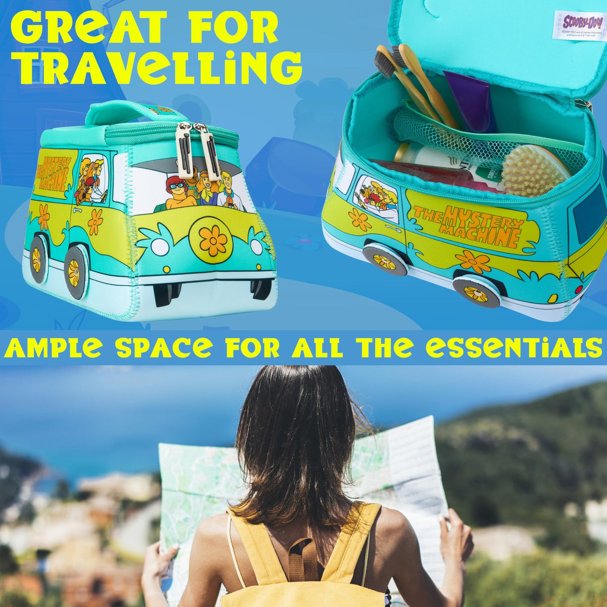 Cute Girls Travel Toiletry Bag with Scooby Doo Character - Water-Resistant Makeup Organizer