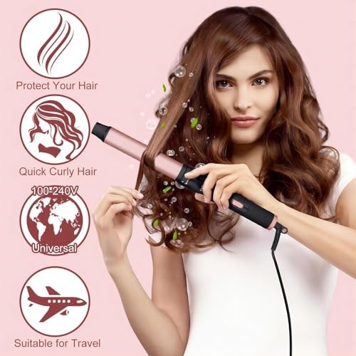 3-in-1 Ceramic Curling Wand Set with Interchangeable Barrels - Fast Heating