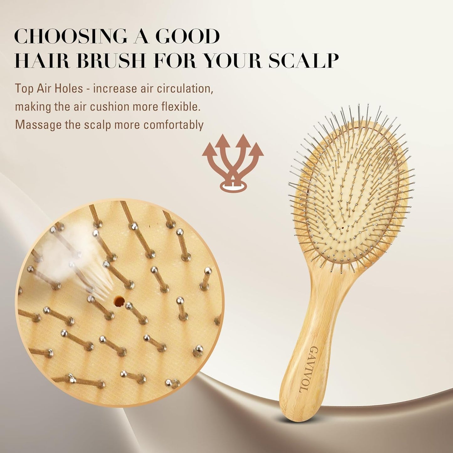 Bamboo Paddle Hair Brush with Steel Bristles for Detangling & Frizz Control