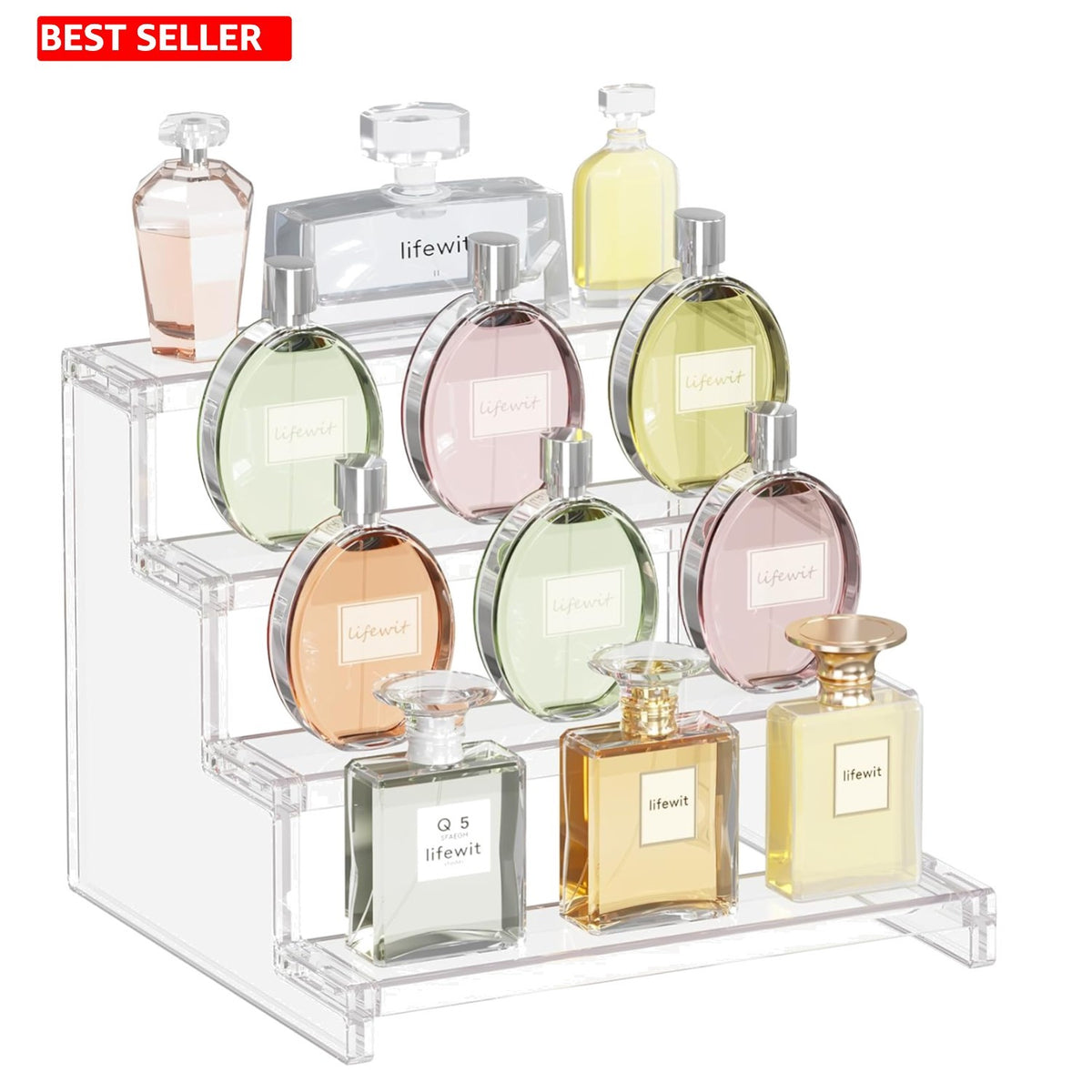 4-Tier Clear Perfume Organizer Stand Vanity Display Space Saver
