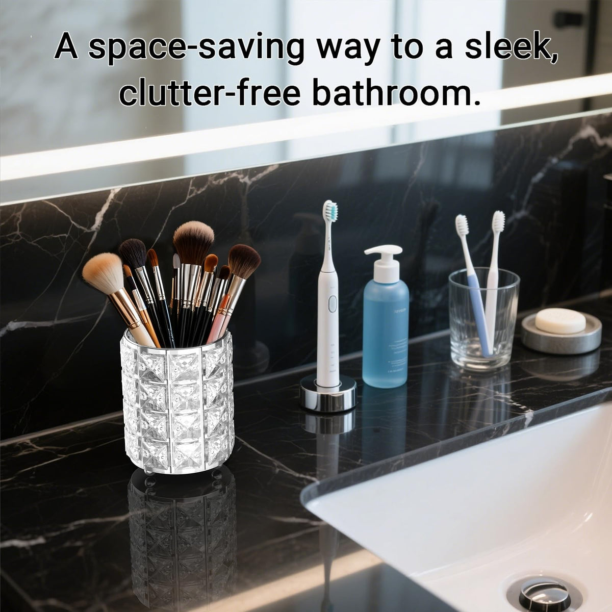 Silver Crystal Makeup Brush Holder Vanity Organizer Pen Pencils