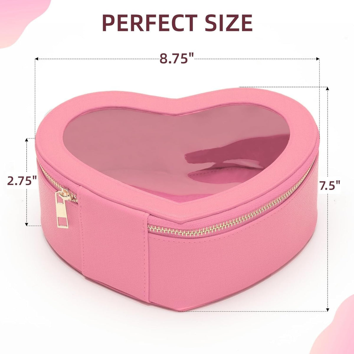 Pink Heart Makeup Bag - Heart-Shaped Cosmetic Organizer for Travel & Gift