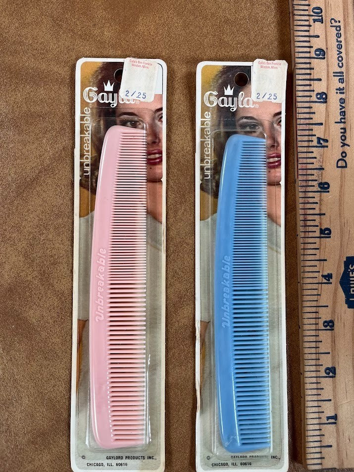 Vintage Gayla Comb NOS Made in USA Sealed Pink and Blue Set