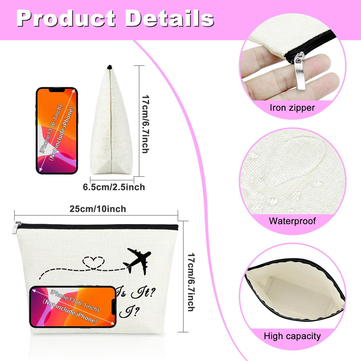 Flight Attendant Makeup Bag - Stewardess Gift, Medium Natural Beige