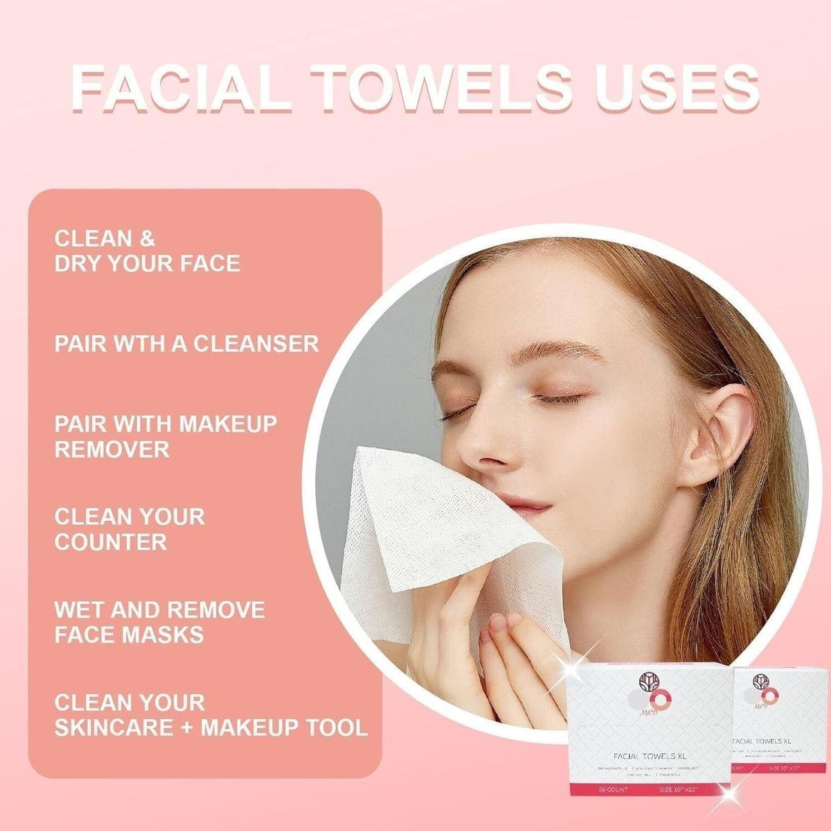 Disposable Face Cleaning Towels - Eco-Friendly Biobased, Ultra Soft, Extra-Large 10x12 Inch, 50 Pack