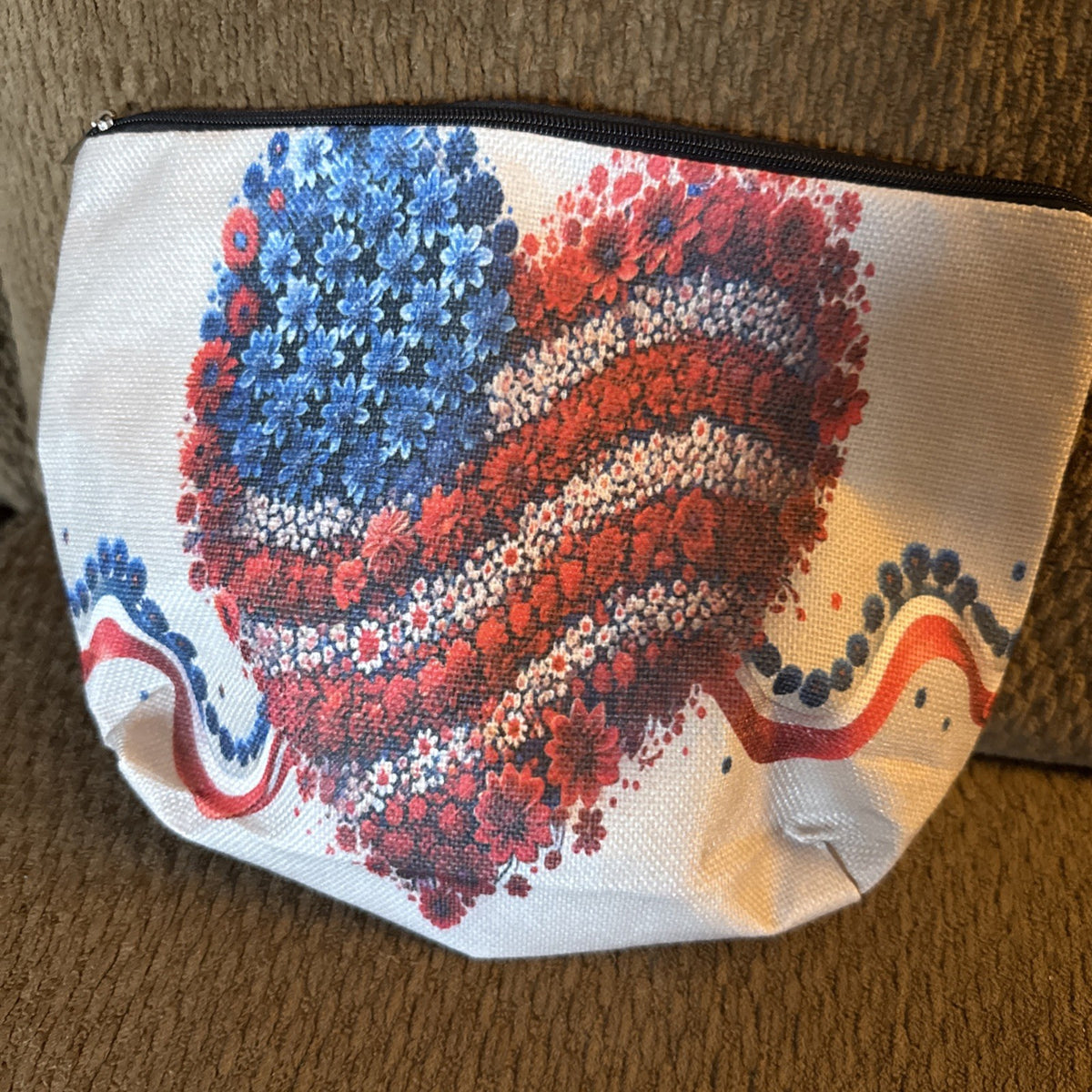 Patriotic Cosmetic Bag with Red, White & Blue Heart Design - Great for 4th of July