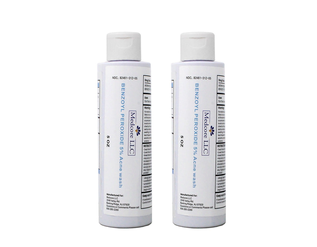 Medcore Benzoyl Peroxide 5% Acne Face Wash - 2 Pack, 5 oz Each