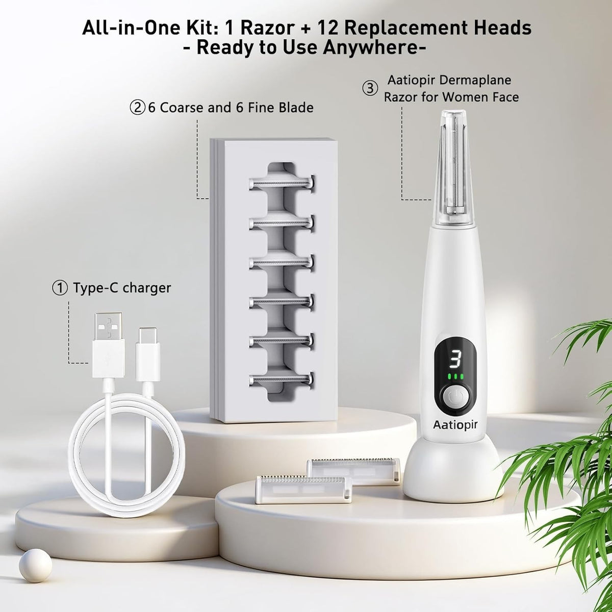 Sonic Dermaplane Razor for Women Facial Exfoliation & Painless Grooming - 3 Speeds, 8 Blades