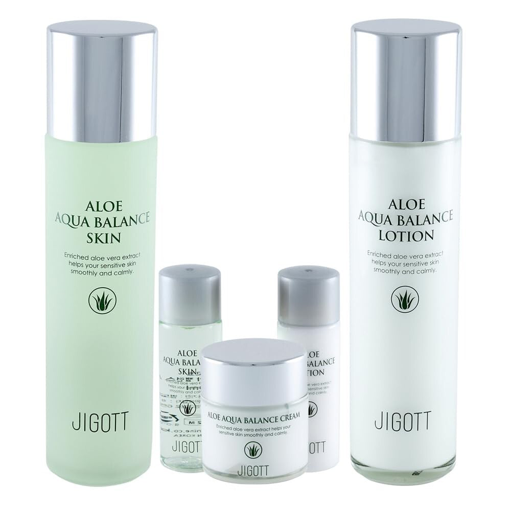 Jigott Aloe Aqua Balance Skin Care Set - Toner, Emulsion, Cream for Moisture & Soothing