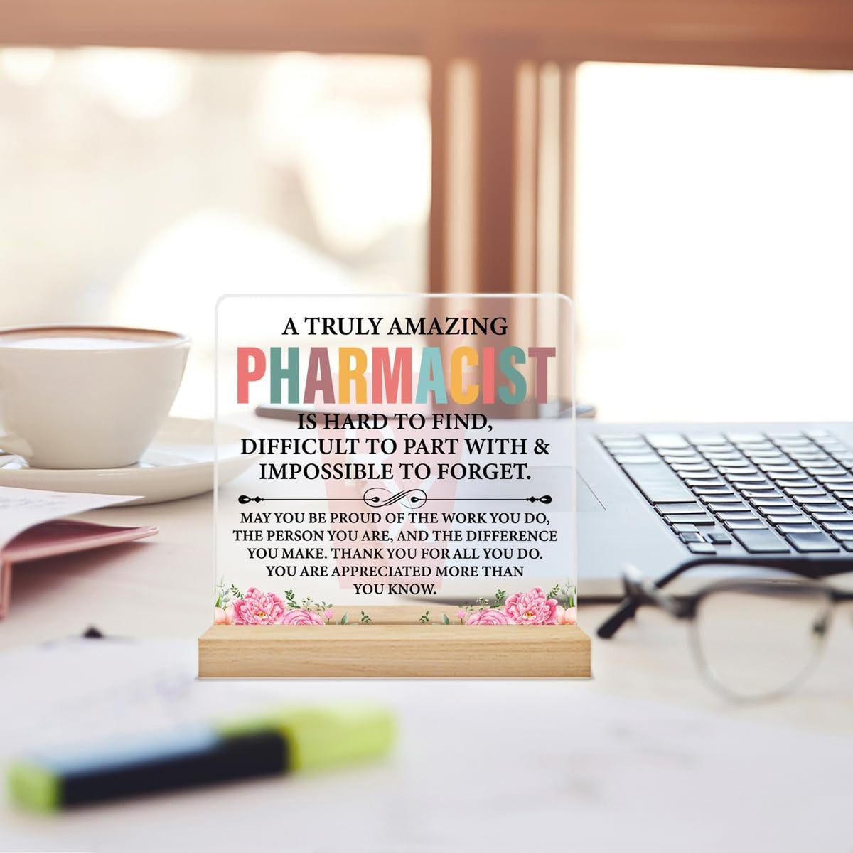 Pharmacist Appreciation Desk Sign - Space Themed Acrylic Plaque for Women & Techs