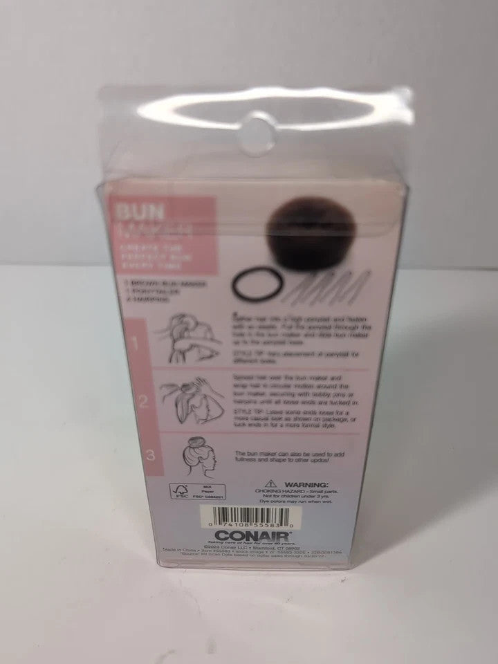 Conair Bun Maker Kit Brown Hair Styling Tool Hairpins & Ponytail