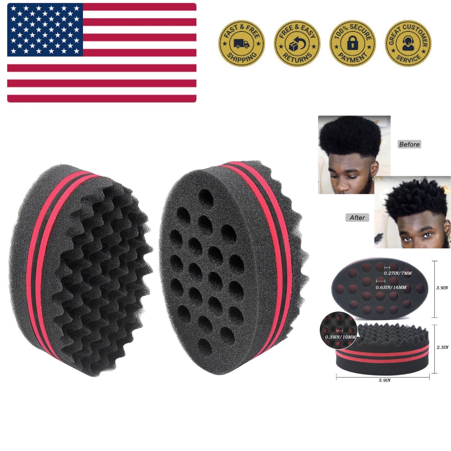 Magic Hair Sponge Brush for Waves Dreadlocks Coils Afro Curls - Hair Styling Tool