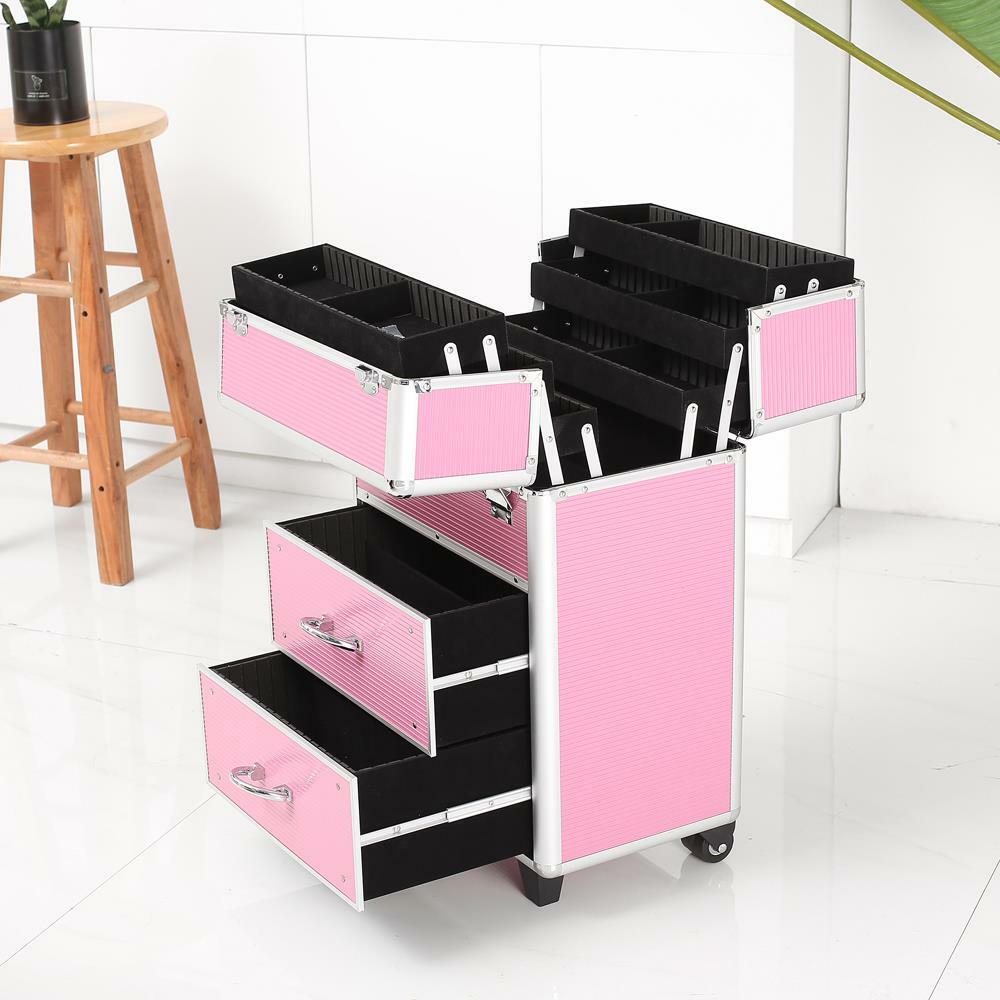 Large Extendable Makeup Train Case with Lockable Compartments & Trolley