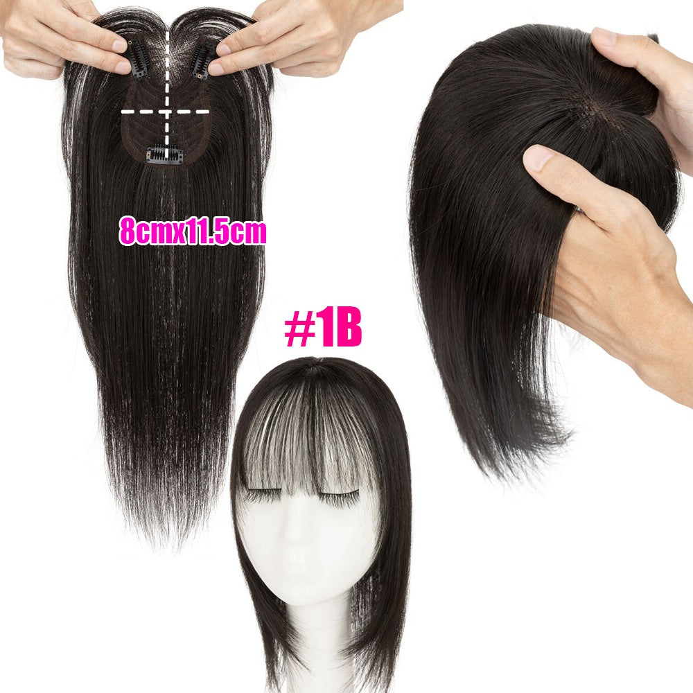Clip-In Hair Topper with Bangs - Remy Human Hair, Lace Base, 10-14 Inches