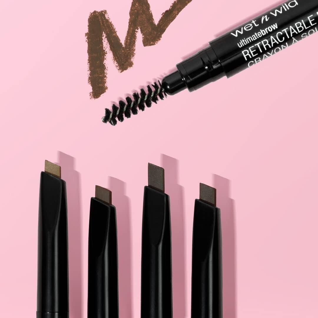 Eyebrow Pencil with Spoolie & Fine Tip - Medium Brown, Retractable, Triangular Design