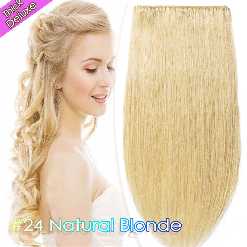 Double Weft Clip-In Hair Extensions 100% Remy Human Hair Thick Full Head
