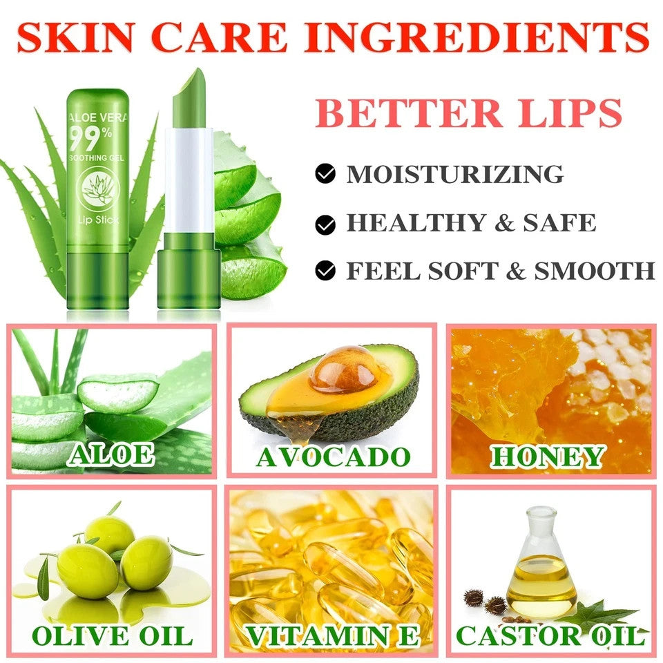 Color Changing Aloe Vera Lipstick Set - Moisturizing Lip Gloss for Dry Lips