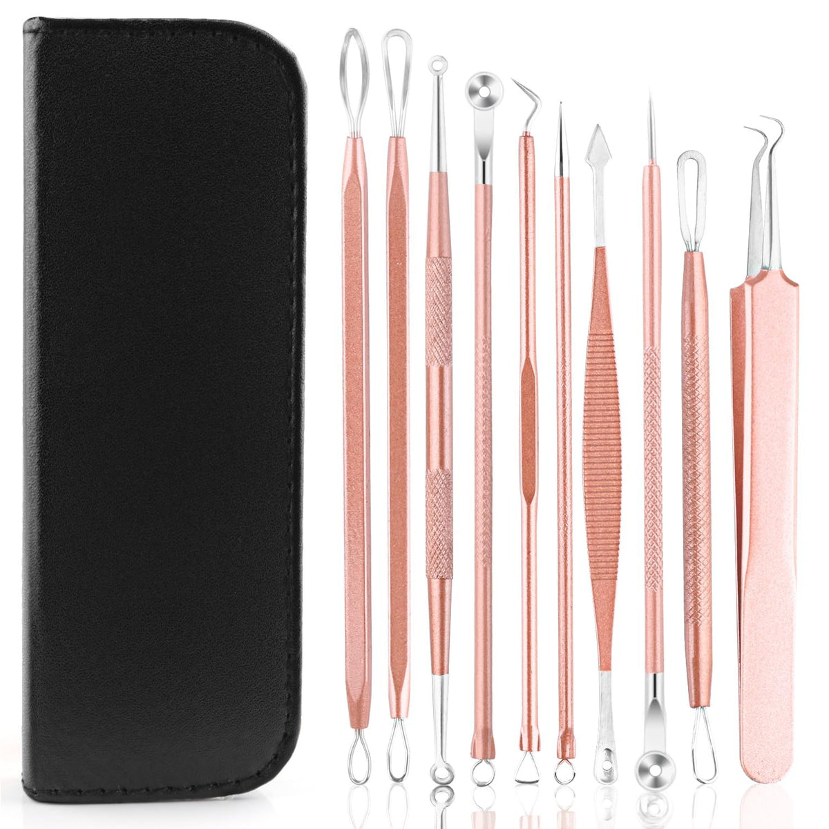10 pcs Stainless Steel Blackhead Remover Set with Anti-slip Handles and Storage Bag