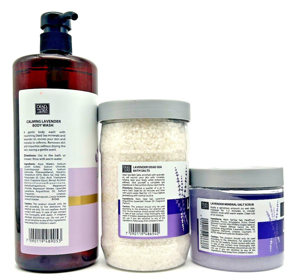 Dead Sea Collection Lavender Body Wash (33.8oz), Salts(34.2oz) &