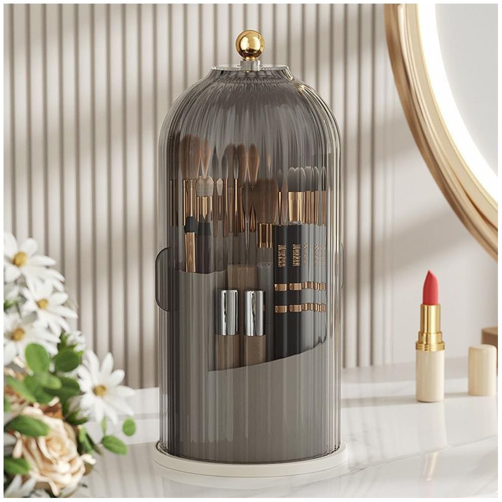 Rotating Makeup Brush Holder Organizer with Lid - Dustproof & Portable