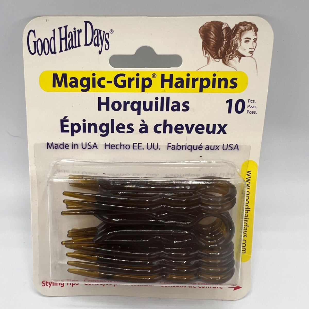 Good Hair Days Magic-Grip Hairpins 10 Pcs Tortoise USA Vintage 1990s