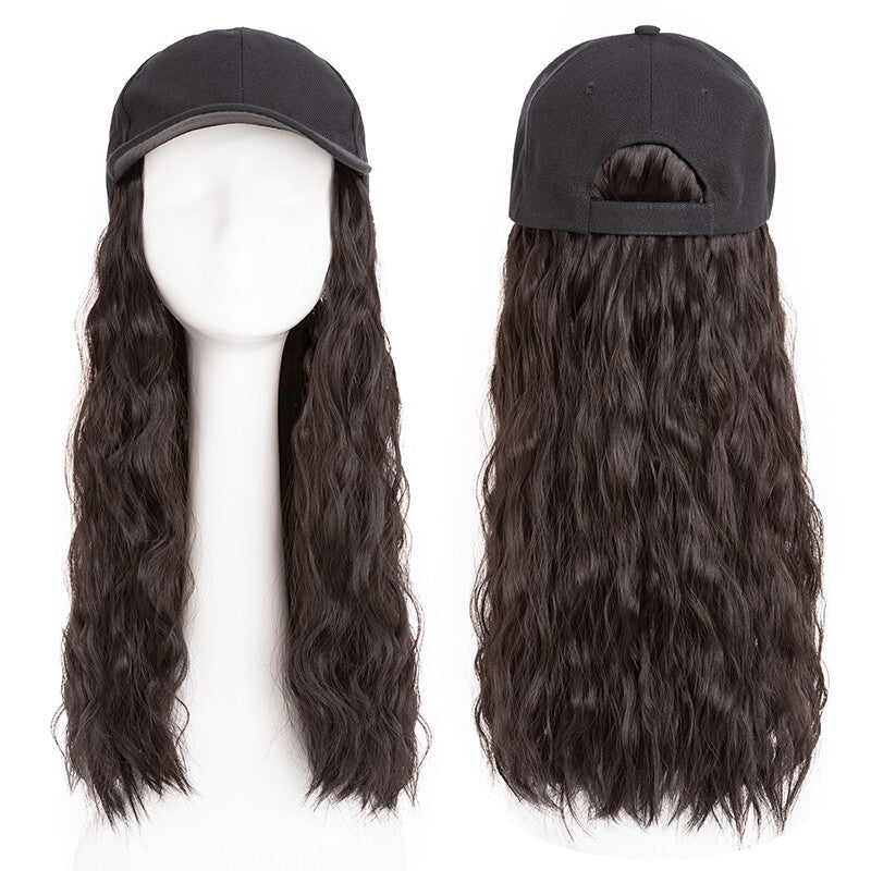 Baseball Cap with Synthetic Hair Extensions - Straight, Curly, Wavy Fits Most