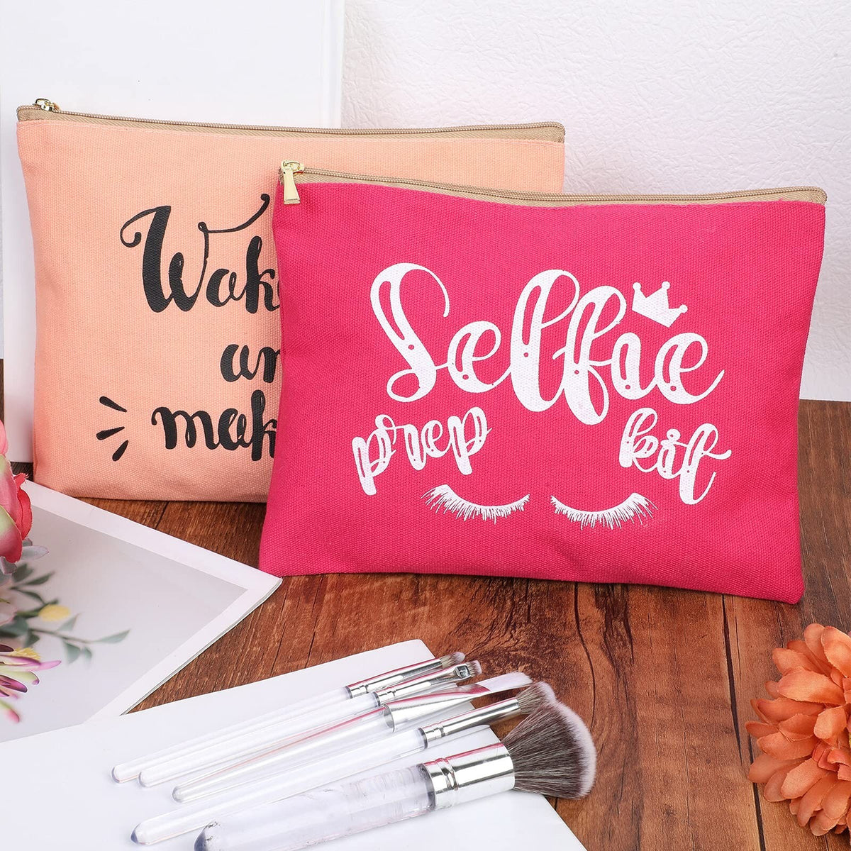 6-Pack Funny Canvas Makeup Bags Portable Cosmetic Pouches for Women & Travel