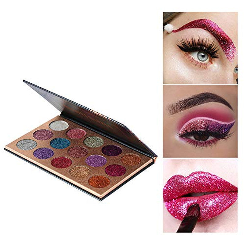 15 Colors Glitter Eyeshadow Palette Waterproof & Long Lasting Shimmer Makeup