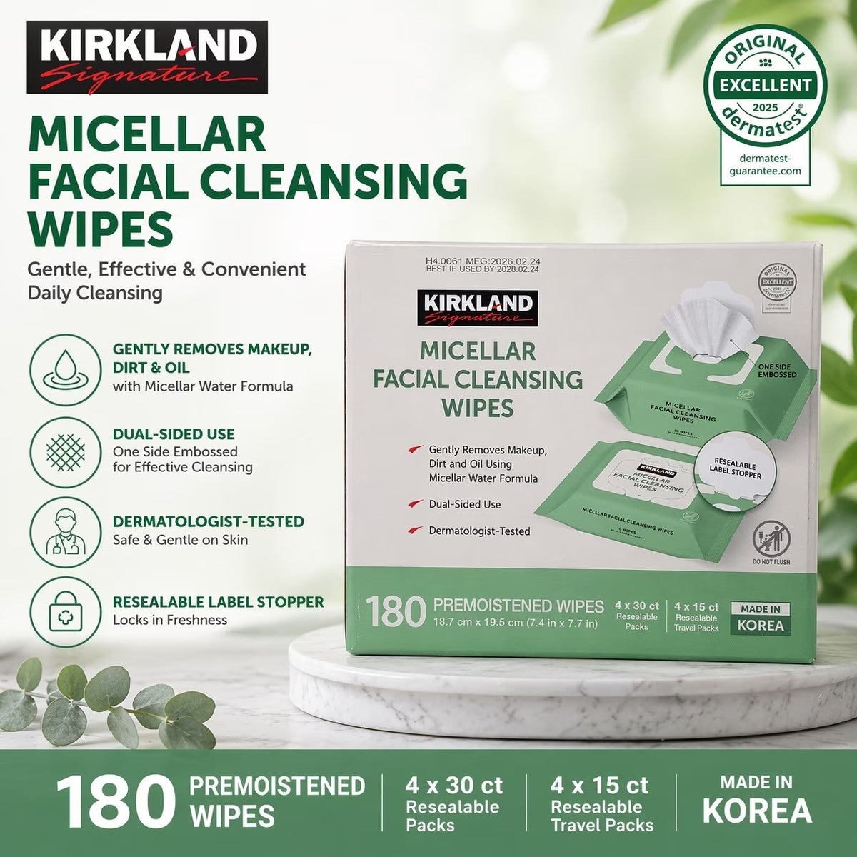 Micellar Facial Cleansing Wipes - Makeup Remover & Skin Care, 180 Count