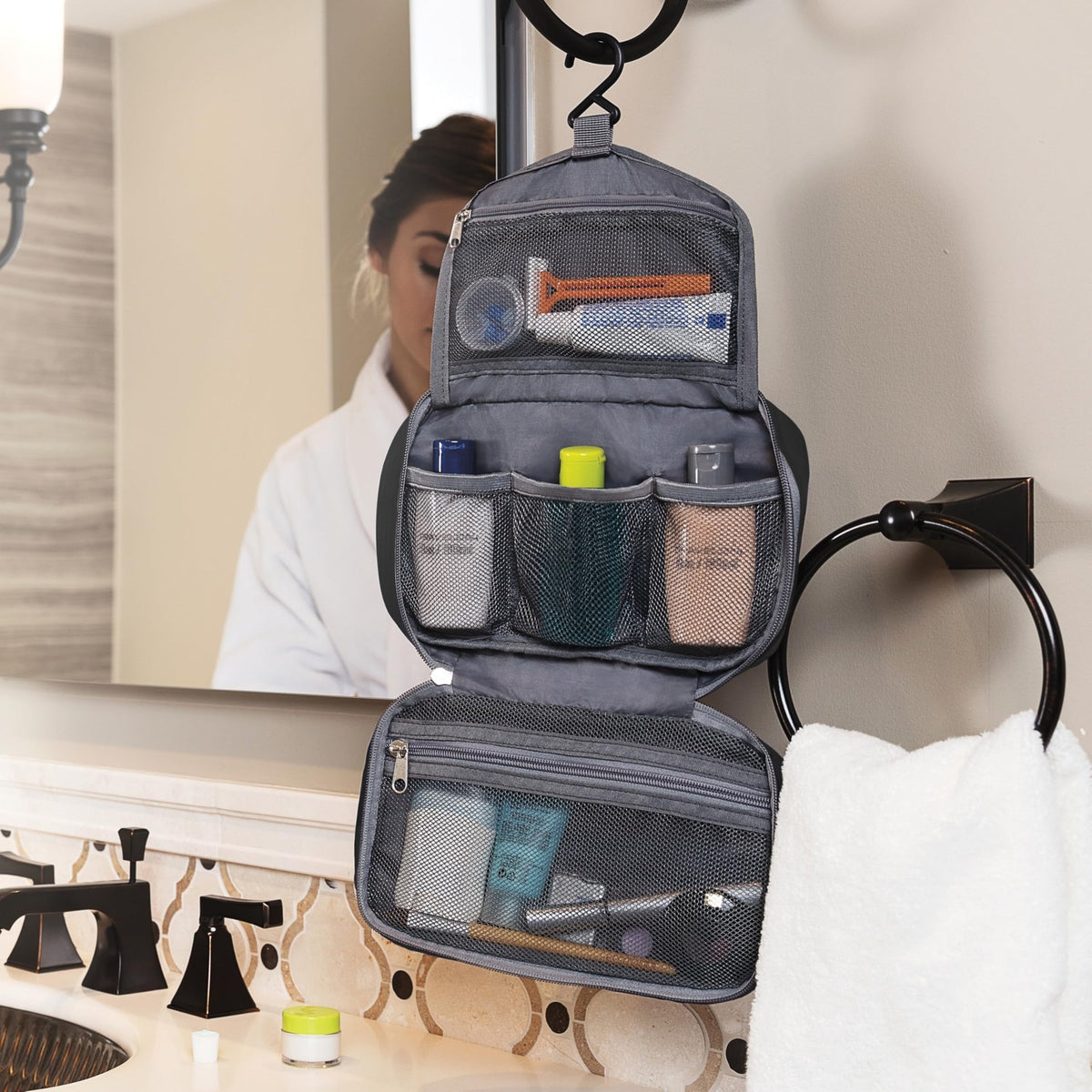 Travelon Compact Hanging Toiletry Kit - Lightweight Travel Organizer