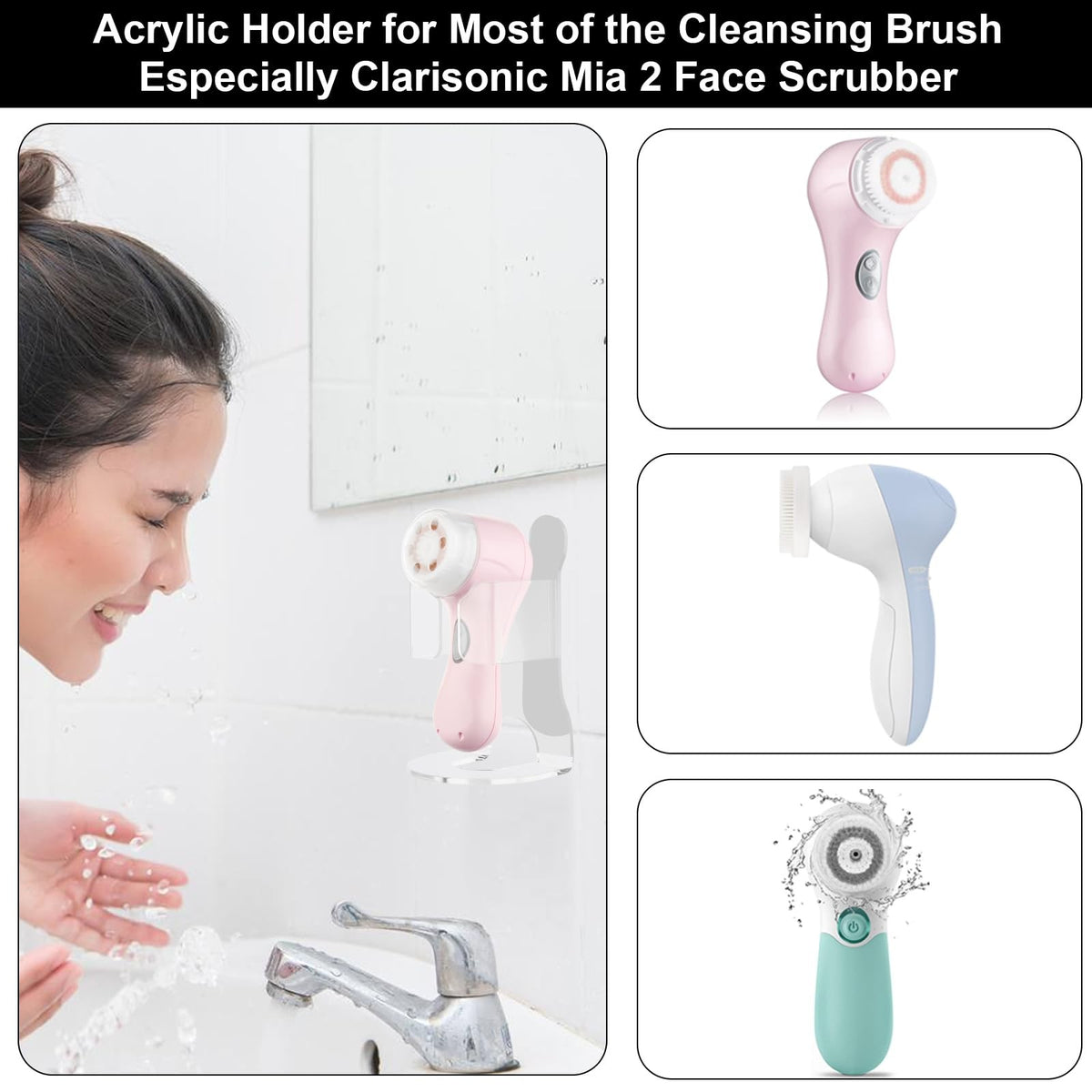 Acrylic Brush Holder for Clarisonic Mia 2 - Wall & Desktop Mountable Skin Care Organizer