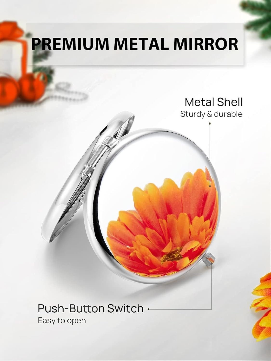 Double-Sided Compact Pocket Mirror with 1X/2X Magnification, Portable & Customizable