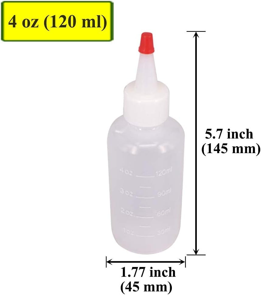 12 Pack 4oz Plastic Squeeze Bottles with Red Caps for Kitchen & Crafts