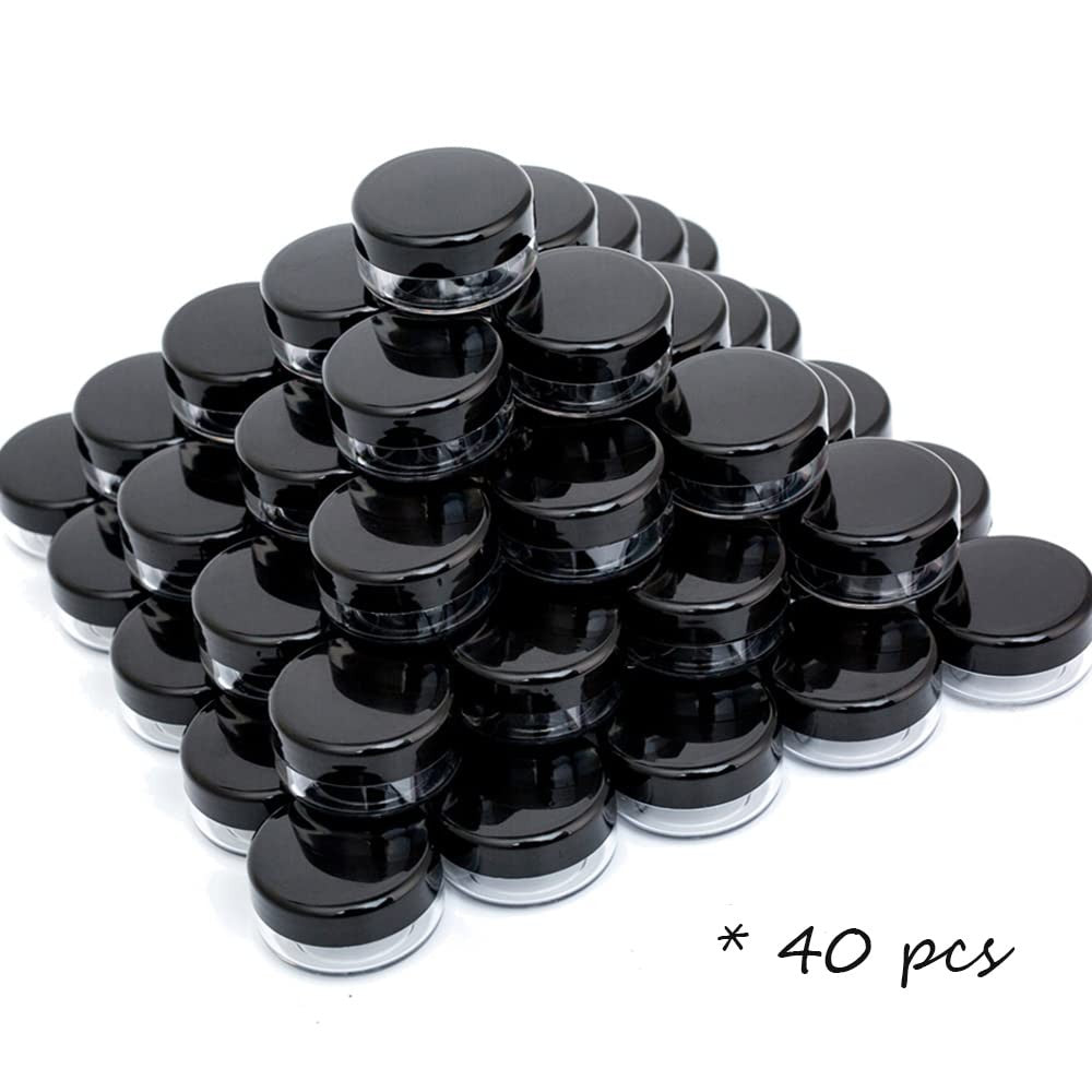 40 Black Refillable Cosmetic Sample Containers 10g with Lids